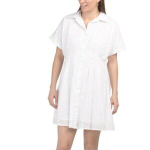 NWT WISHING WAVES White Embroidered Eyelet Lace Pintucked Shirt Mini Dress